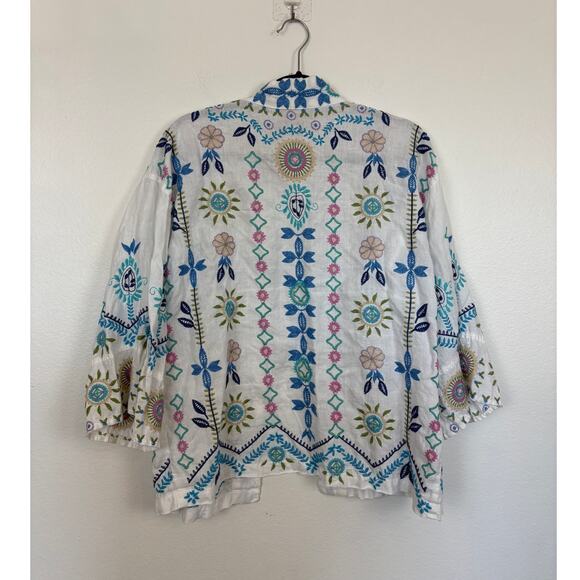 Johnny Was Oriel Linen Cropped Embroidered Open Front Kimono Small - Picture 3 of 7